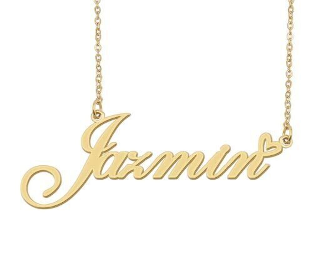 9047 Jazmin Name Necklace Heart Charm Pendant 18k Gold Plated Stainless